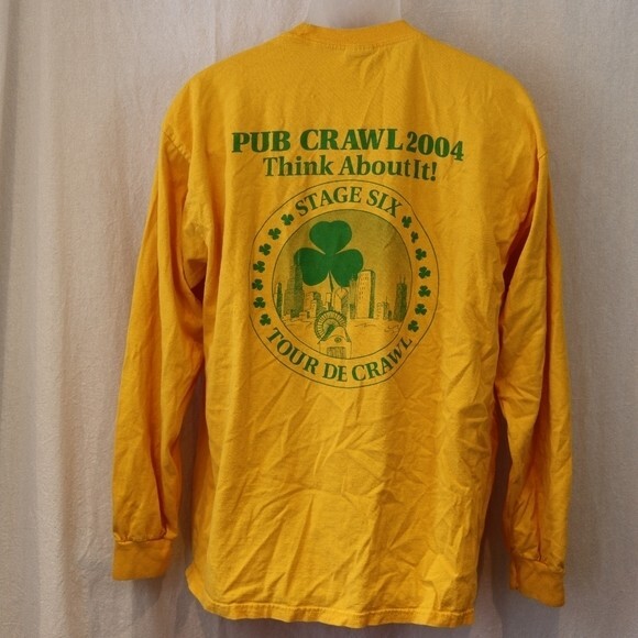 St Patricks Day Yellow Long Sleeve Bar Crawl Tshirt 2004 Chicago Gildan XL - Picture 7 of 12